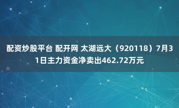 配资炒股平台 配开网 太湖远大（920118）7月31日主力资金净卖出462.72万元